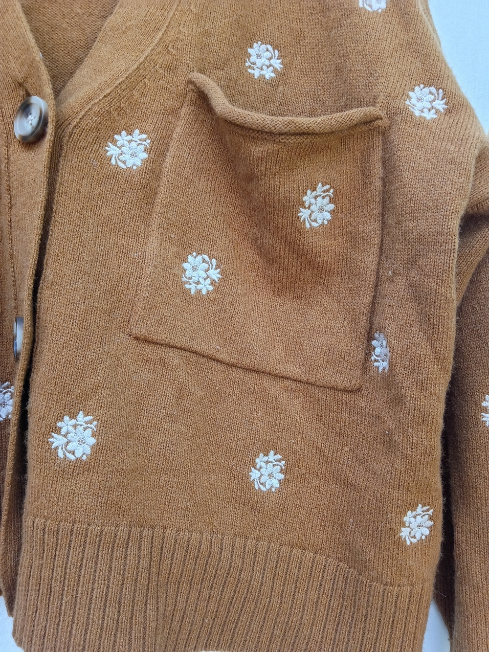 Madewell Rust Brown Floral Embroidered Pocket Cropped Cardigan Sweater Y2K M - Picture 5 of 6